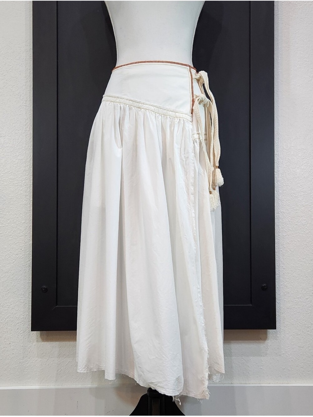 Zara Cream Midi Wrap Skirt Maxi poplin asymetrical white ecru rustic pleated